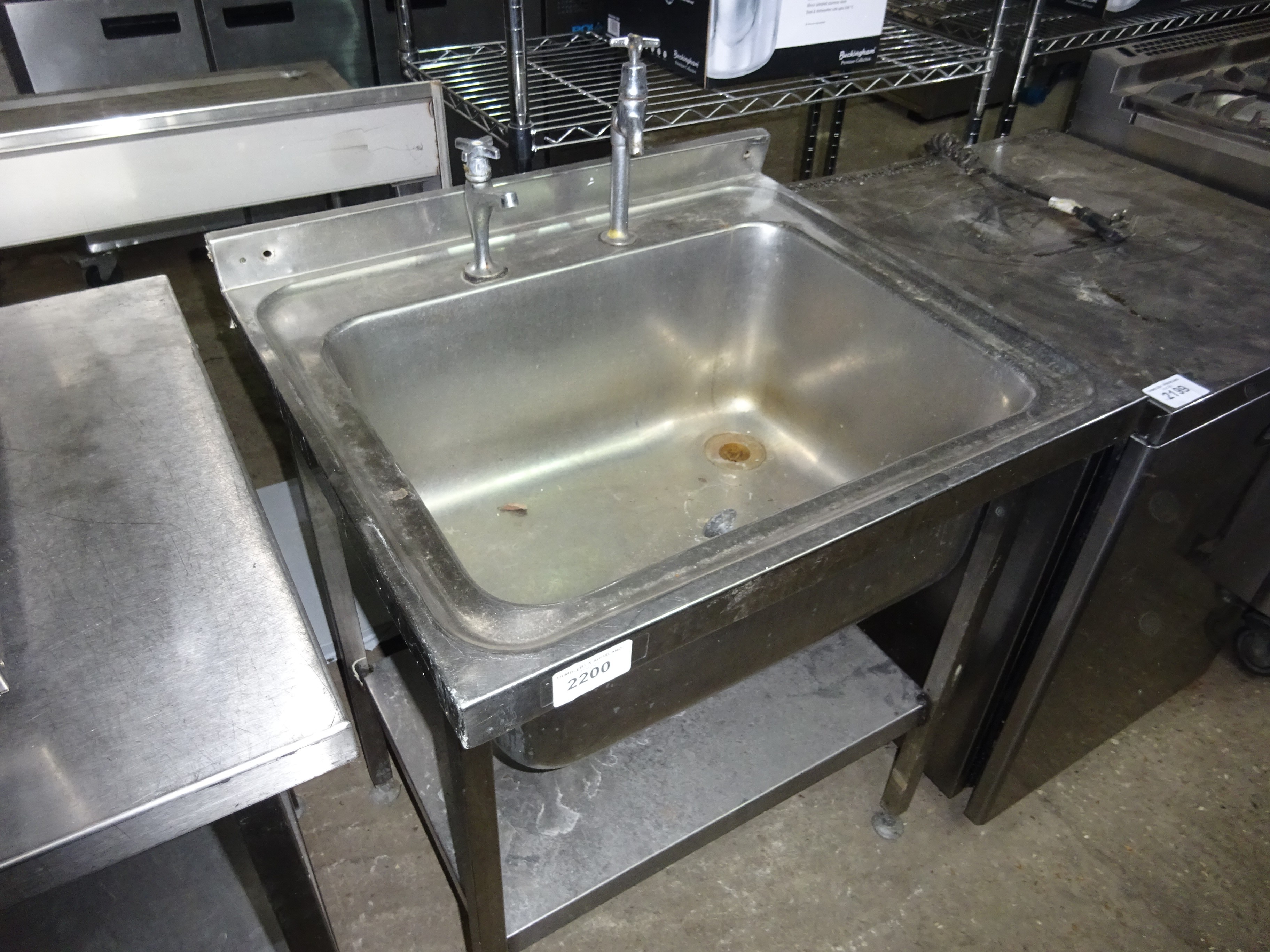 Stainless steel sink on stand with taps,W: 74cms, D: 64cms, H: 92cms