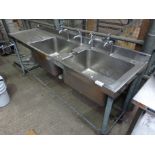 Double bowl with single drainer sink and taps W: 213cms, D: 61cms, H: 95cms