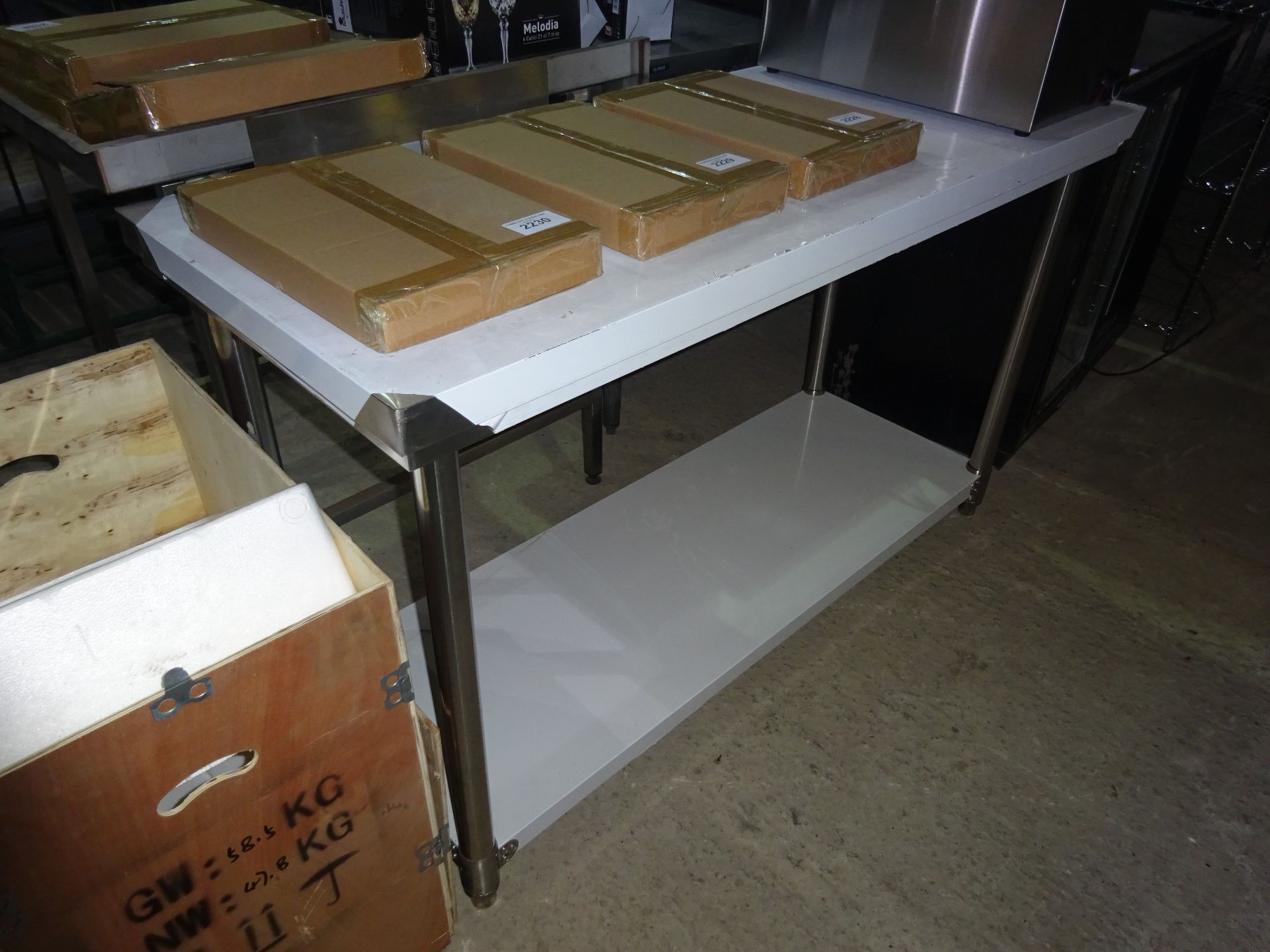 New stainless steel prep table with under shelf, W: 150cms, D: 60cms, H: 88cms