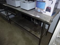 Stainless steel table with under shelf and drawer, width 175cms, depth 65cms and height 93cms.