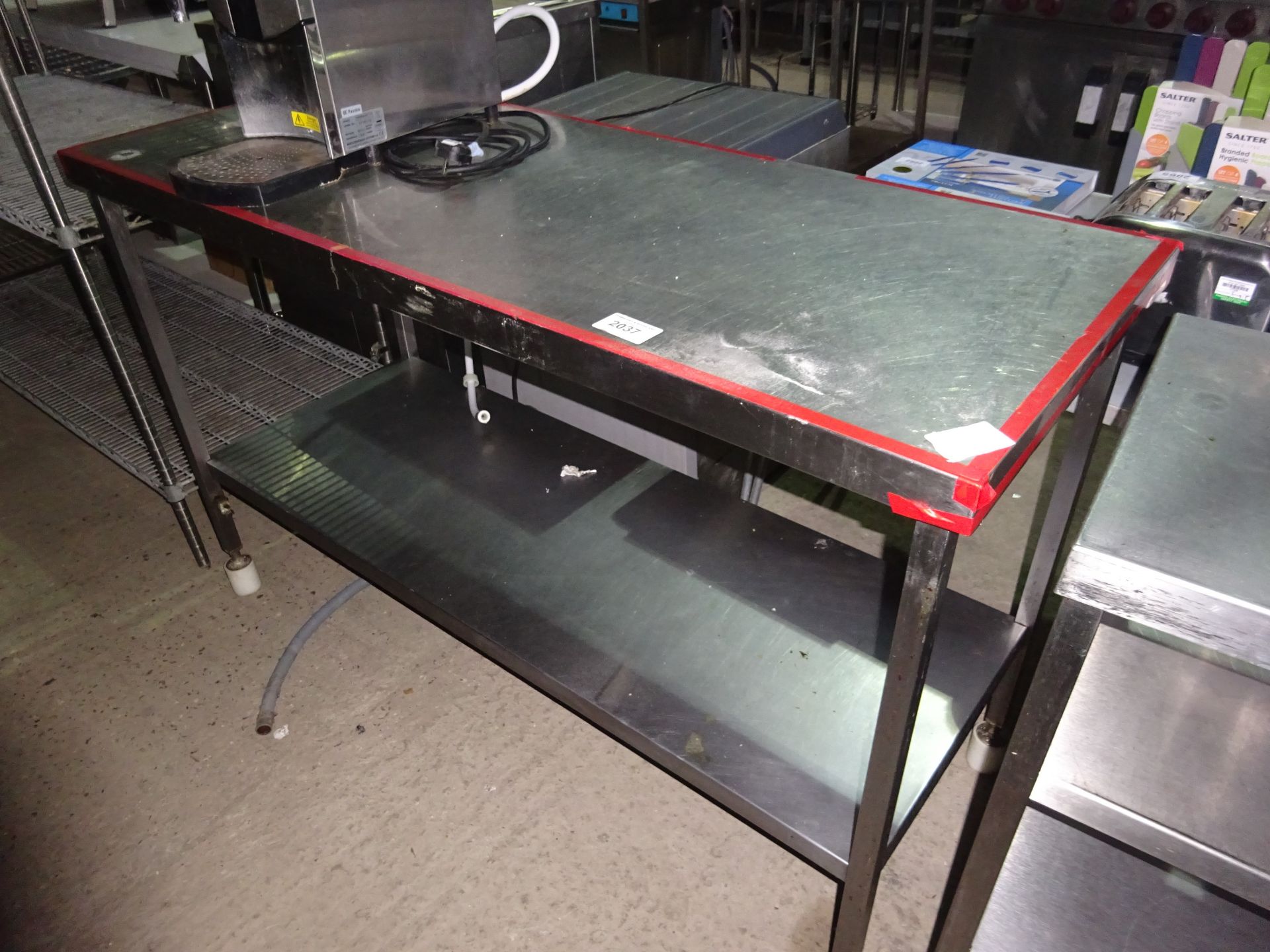 Stainless steel preparation table with under shelf, width 150cms, depth 60cms and height 94cms.