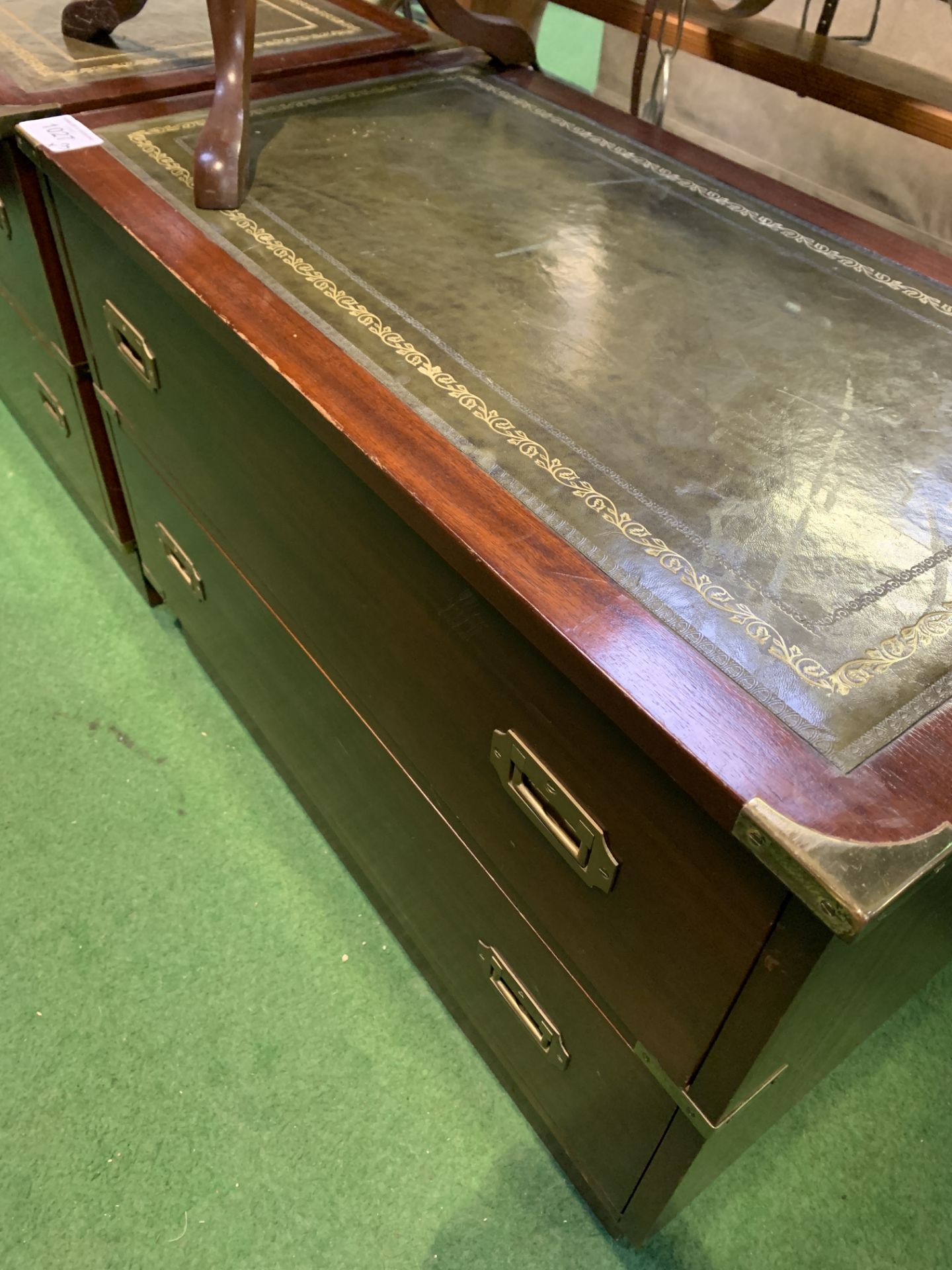 Pair of brass bound mahogany chests of two drawers; together with a mahogany drum table - Image 5 of 5