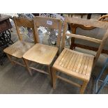 Three small wooden chairs. This item carries VAT.