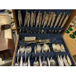 Wooden canteen of Community silver plate cutlery