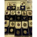 Large collection of sterling silver medals, some enamelled and some boxed