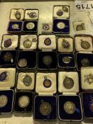 Large collection of sterling silver medals, some enamelled and some boxed