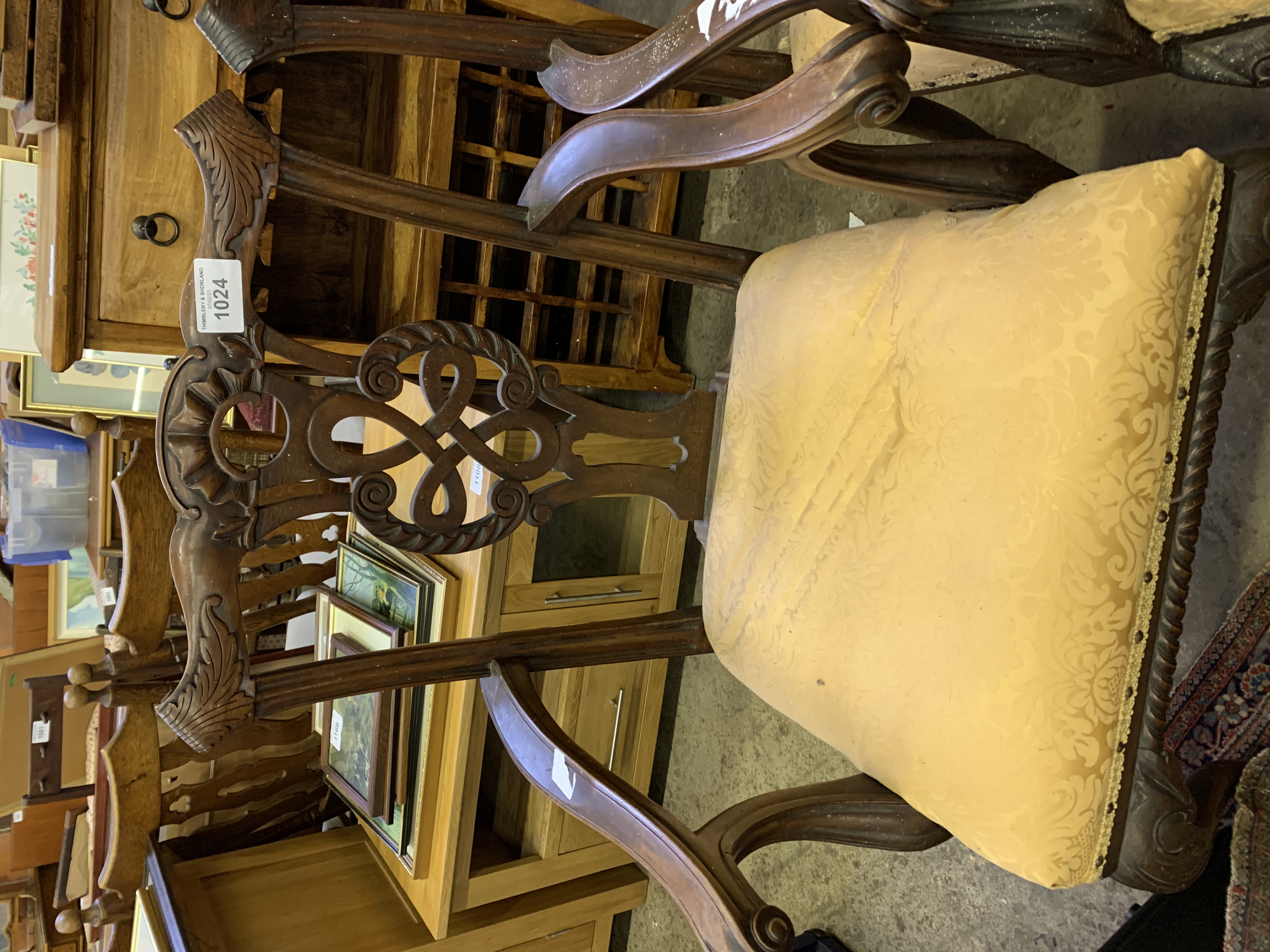 Pair of carved mahogany open arm chairs - Image 3 of 4