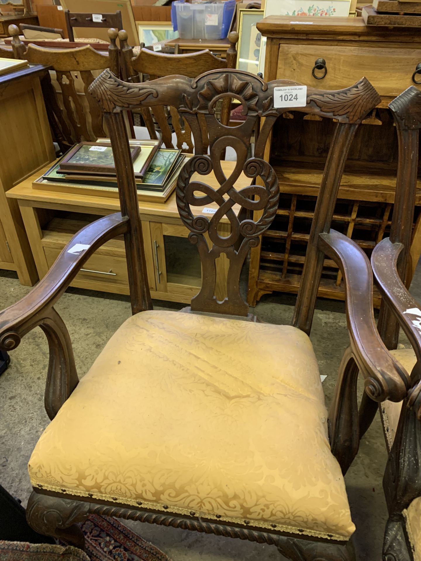 Pair of carved mahogany open arm chairs - Image 3 of 4