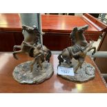 Two horse and gladiator metal figures
