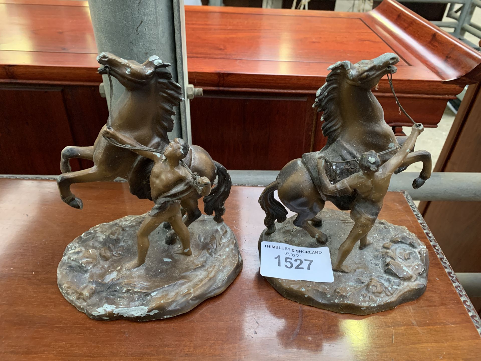 Two horse and gladiator metal figures