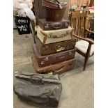 Six items of leather luggage