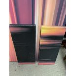 Four abstract framed canvas prints.