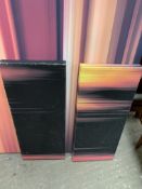 Four abstract framed canvas prints.