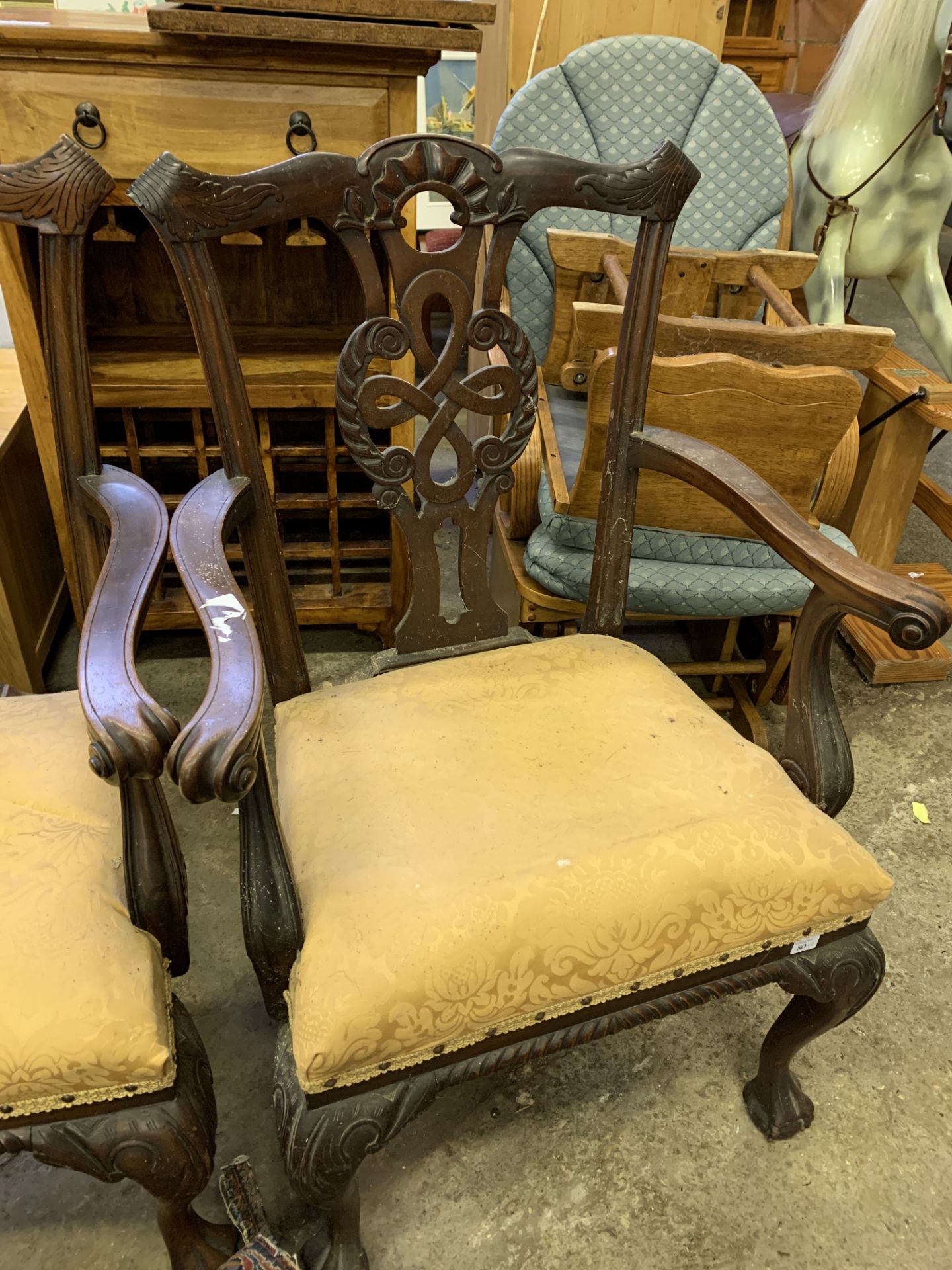 Pair of carved mahogany open arm chairs - Image 2 of 4