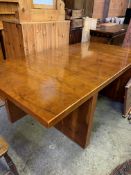 Very large mahogany veneer modern table on substantial H support