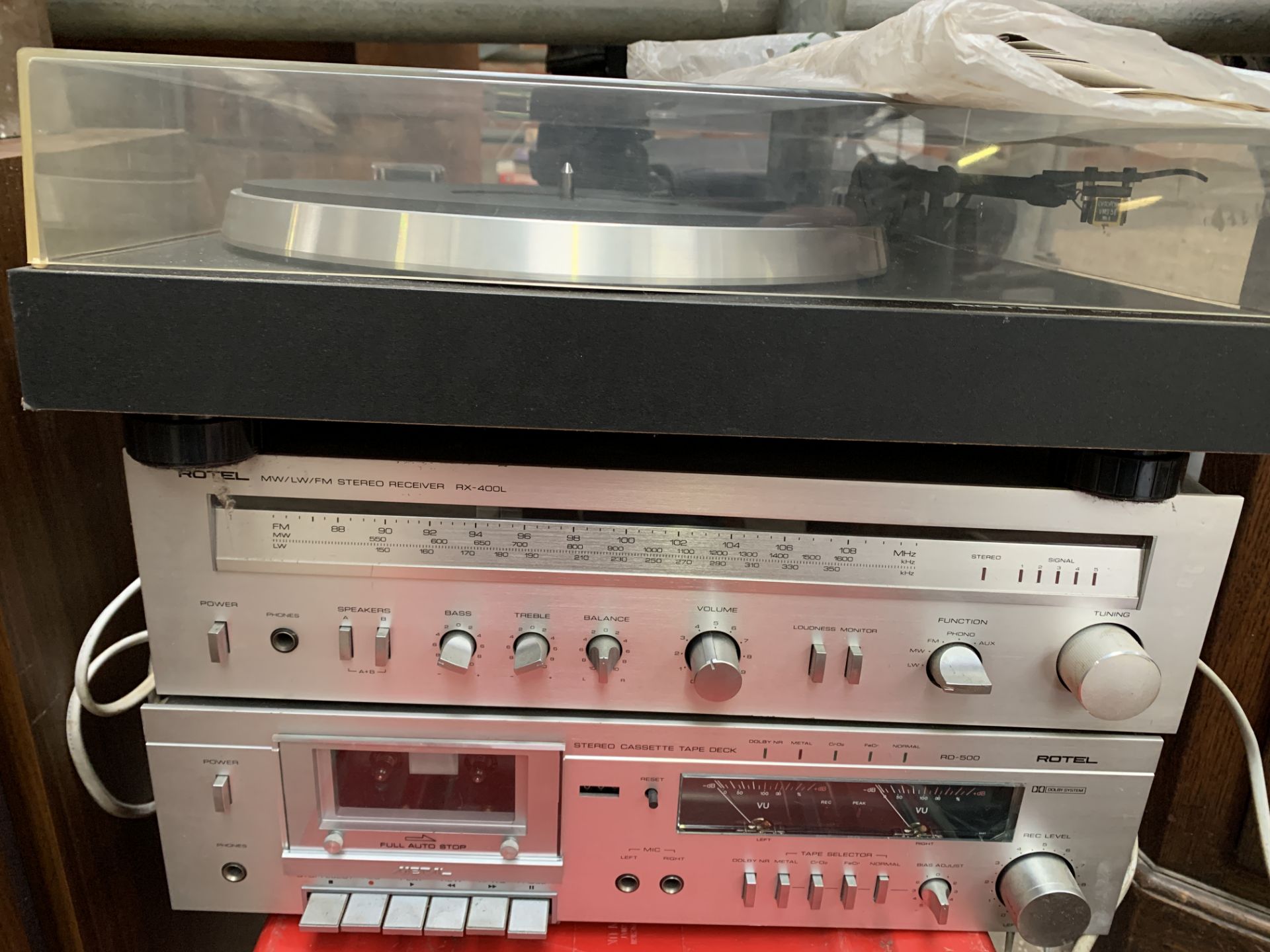 Routel turntable, tuner and cassette deck with 4 Wharfedale speakers