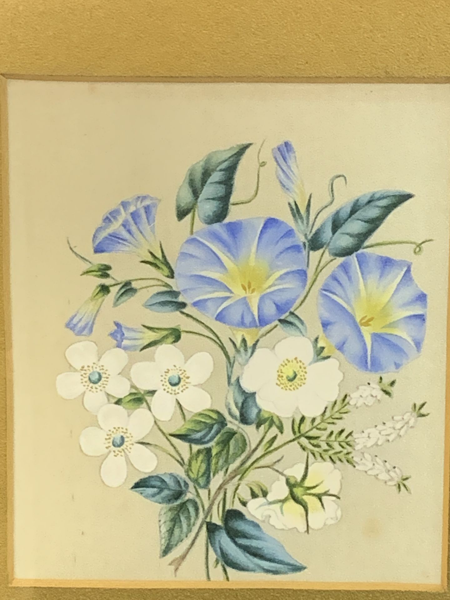 Two framed and glazed paintings on silk of flowers - Image 2 of 2