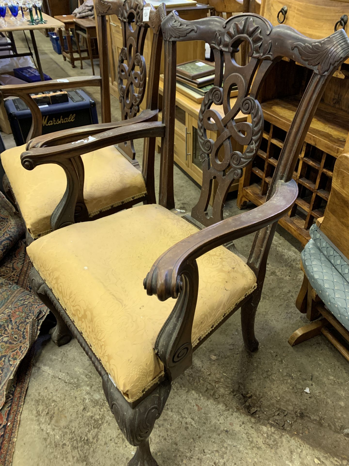 Pair of carved mahogany open arm chairs - Image 4 of 4