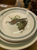 Seven Portmeirion 'Birds of Britain' plates; silver plate teaset by Walker & Hall and other items.