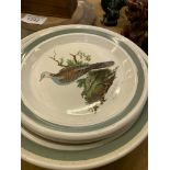 Seven Portmeirion 'Birds of Britain' plates; silver plate teaset by Walker & Hall and other items.