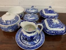 Various pieces of blue and white china.