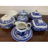 Various pieces of blue and white china.