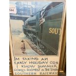 Framed and glazed 1950's reproduction poster of Southern Railway.
