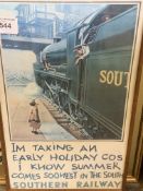 Framed and glazed 1950's reproduction poster of Southern Railway.