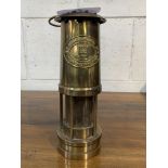 Brass paraffin safety lamp with plaque marked E Thomas & Williams Ltd