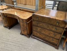 1930's walnut veneer chest of four drawers, together with a matching dressing table