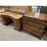 1930's walnut veneer chest of four drawers, together with a matching dressing table