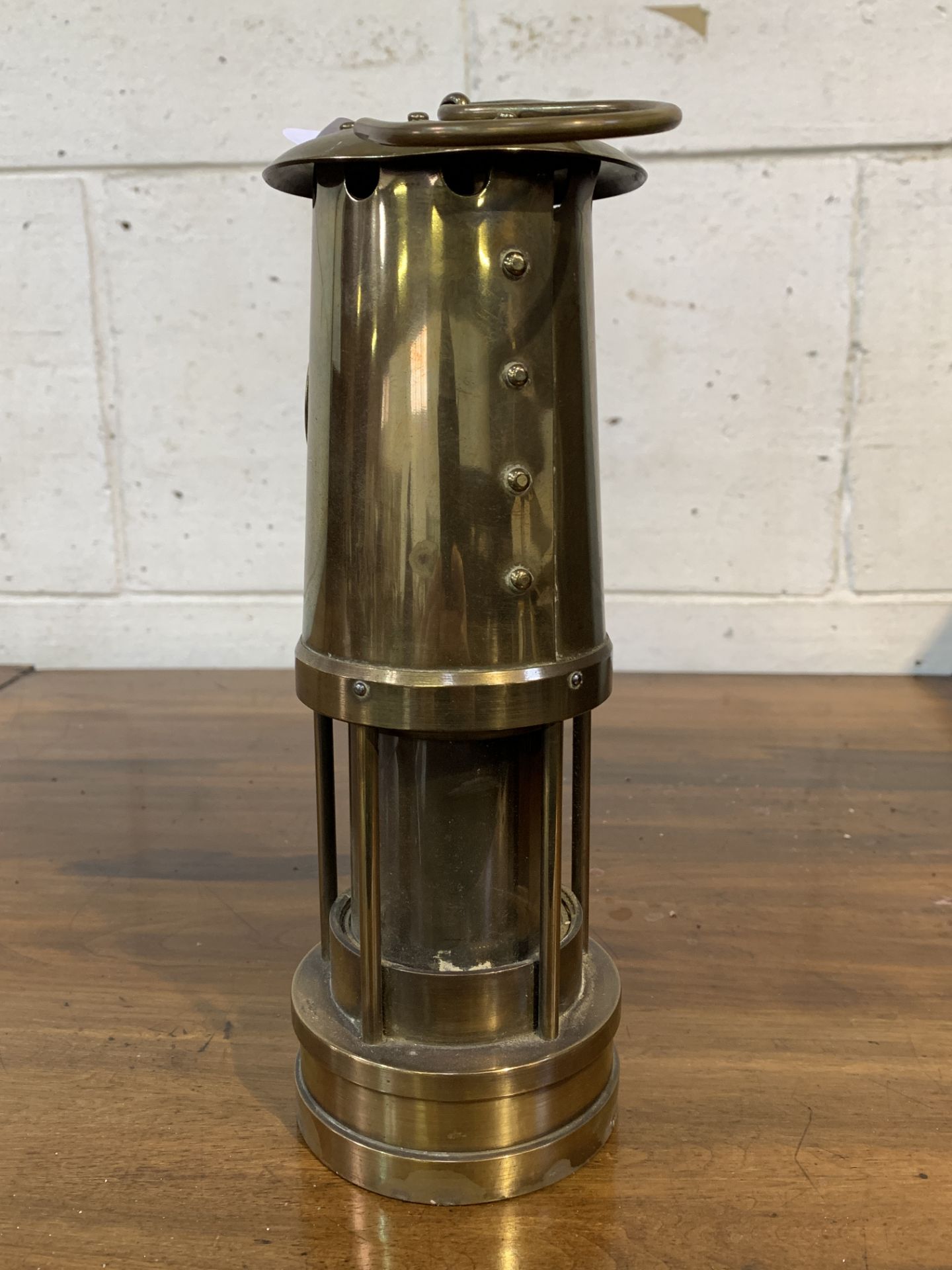 Brass paraffin safety lamp with plaque marked E Thomas & Williams Ltd - Image 2 of 2