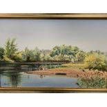 Framed oil on canvas "Fishing at Rabley Lakes", and a watercolour "Young Thrush on Hawthorn".