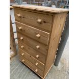 Pine chest of six drawers