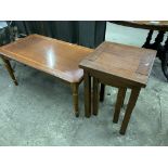 Nest of two hardwood tables and a hardwood coffee table