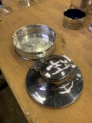 Silver desk inkwell and a silver coaster