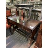 Mahogany drop side sofa table and a round low table