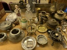 Quantity of metal ware including silver plate ladle and serving spoon by Weir