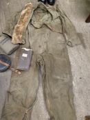 RAF khaki flying suit; battle dress top and cap and other items