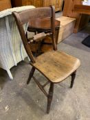 Elm seat ladder back kitchen chair, and a mahogany butler's tray