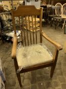 Oak framed rail back open armchair