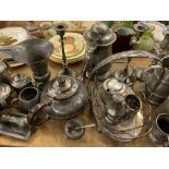Large collection of pewter and metalware.