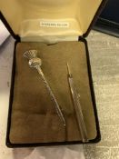 Silver cufflinks, brooch and tooth pick