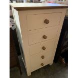 Cream painted and oak laminated chest of five drawers