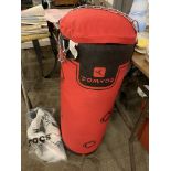 Domyos Punch bag with hanging kit and a pair of Domyos boxing gloves