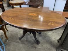 Inlaid mahogany oval tilt top breakfast table