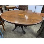 Inlaid mahogany oval tilt top breakfast table