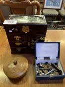 Two boxes of costume jewellery, together with hallmarked silver items