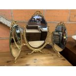 Gilt metal framed triple toilet mirror