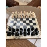 Marble effect chess board and pieces